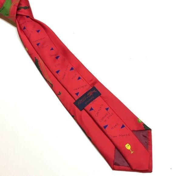 ARKLE SCOTLAND Vintage Silk Tie Red Golf Graphic Men’s necktie New - Picture 2 of 8